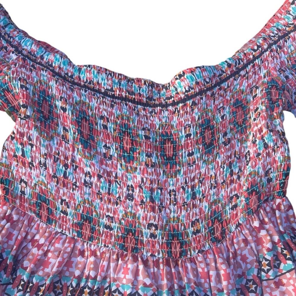 Torrid Off Shoulder Boho Floral Peasant Dress Pink Bell Sleeve Size 0 Large - Picture 3 of 5